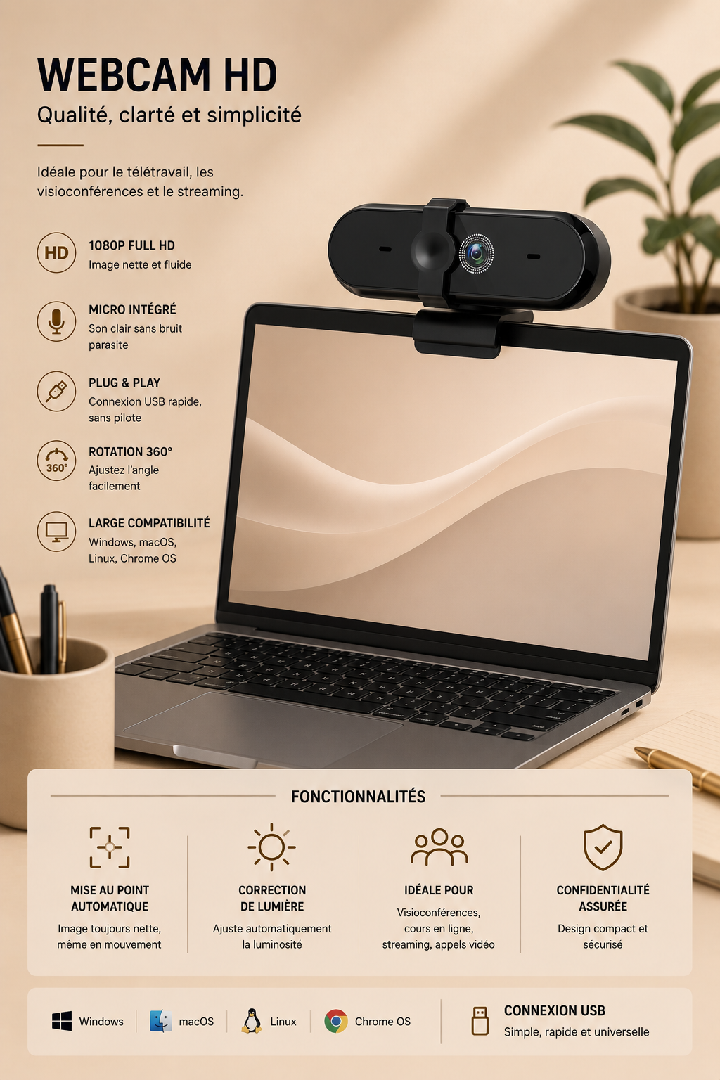 Webcam Externe USB-C 4K Ultra HD
