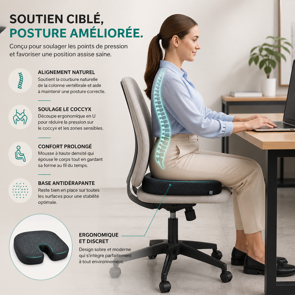 Coussin de Siège Ergonomique à Mémoire de Forme