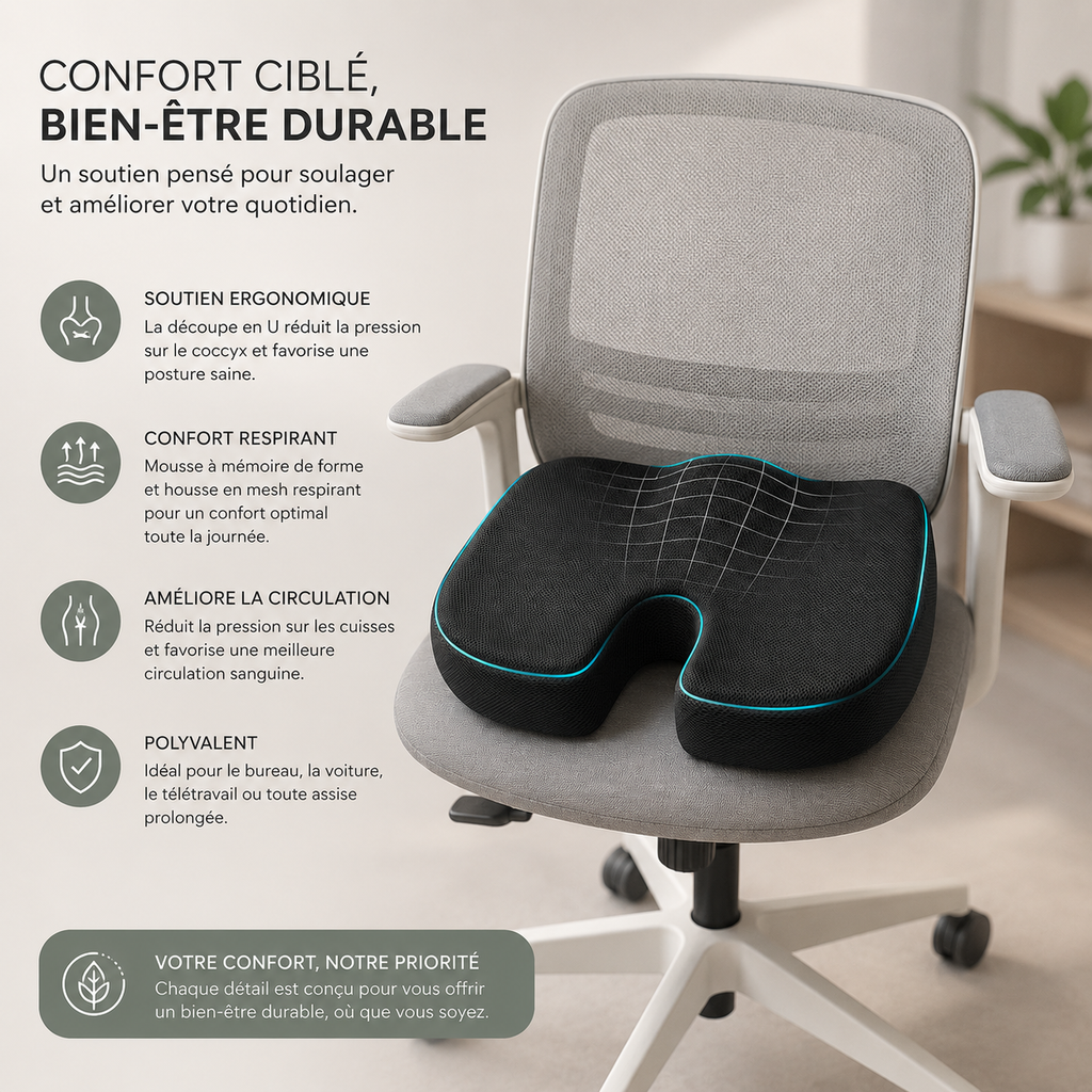 Coussin de Siège Ergonomique à Mémoire de Forme