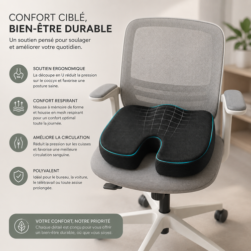 Coussin de Siège Ergonomique à Mémoire de Forme