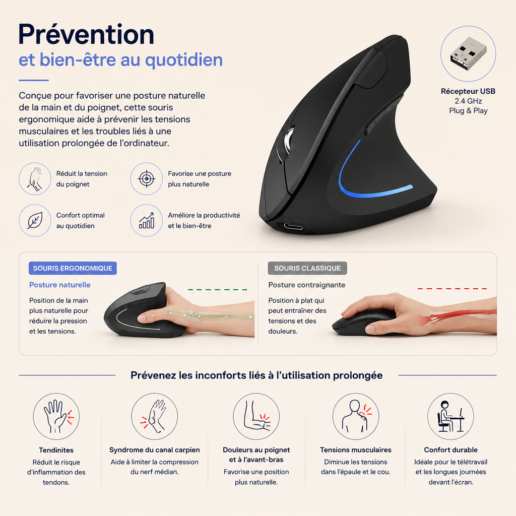 Souris Verticale Ergonomique Sans Fil